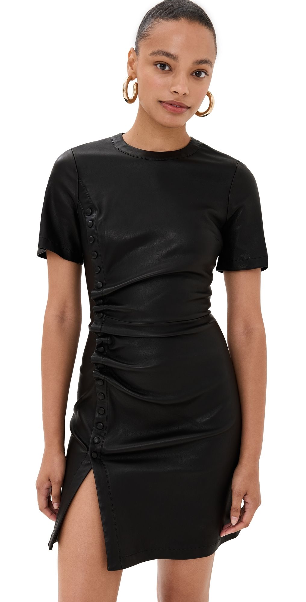 rabanne Short Gathered Dress in Lambskin Black 38