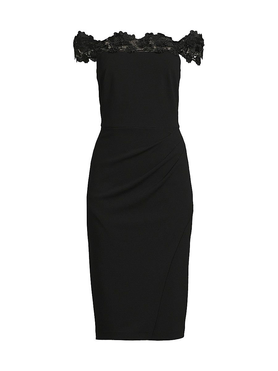 Women's Crepe Off-The-Shoulder Midi-Dress - Black - Size 6