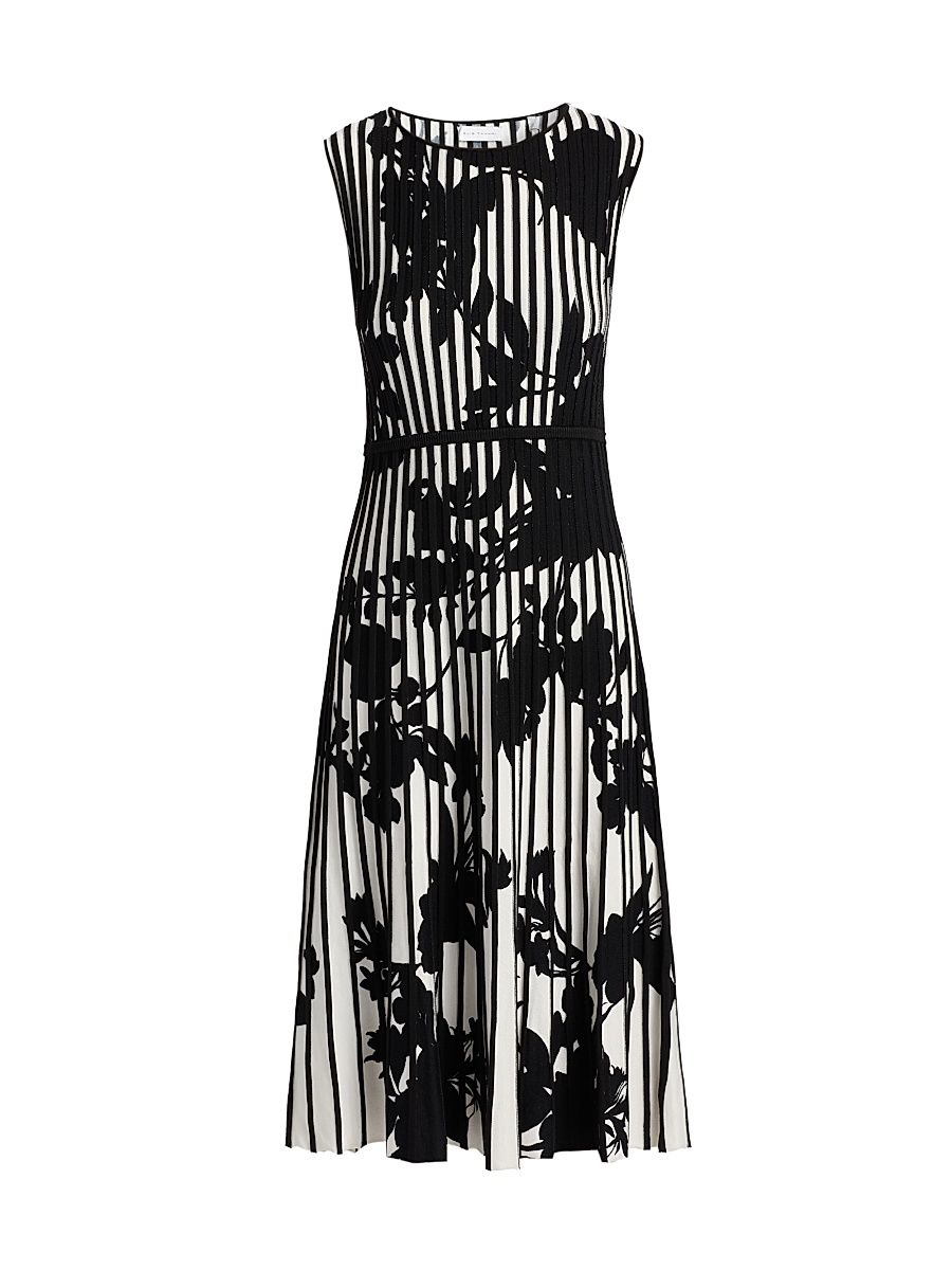 Women's The Alma Floral Rib Midi-Dress - Black And White - Size XL