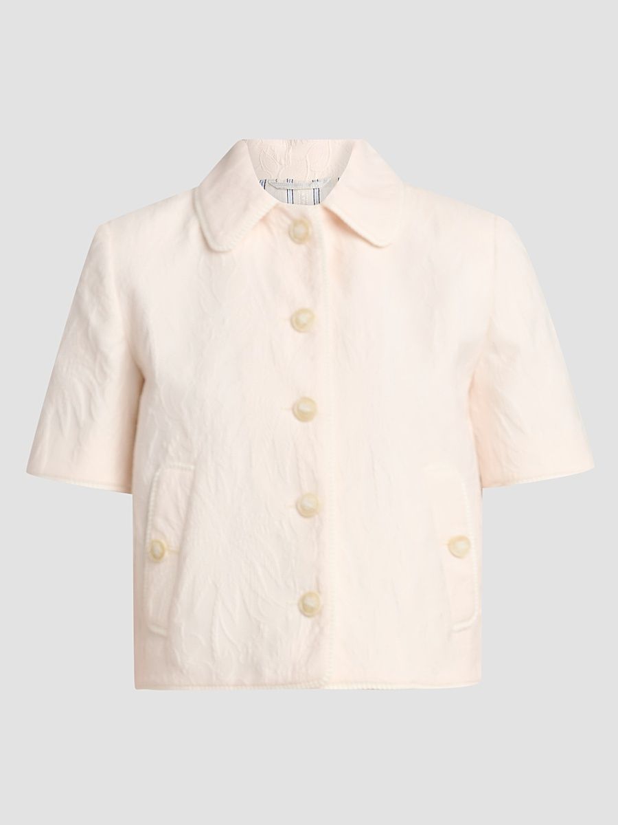 Women's Jacquard Short-Sleeve Jacket - Light Creamy White - Size 14