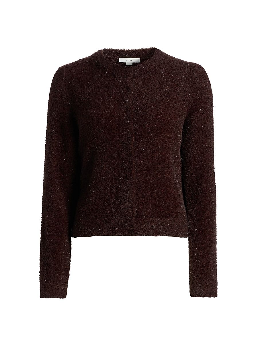 Women's Metallic Eyelash Knit Crewneck Cardigan - Glacier - Size XXS