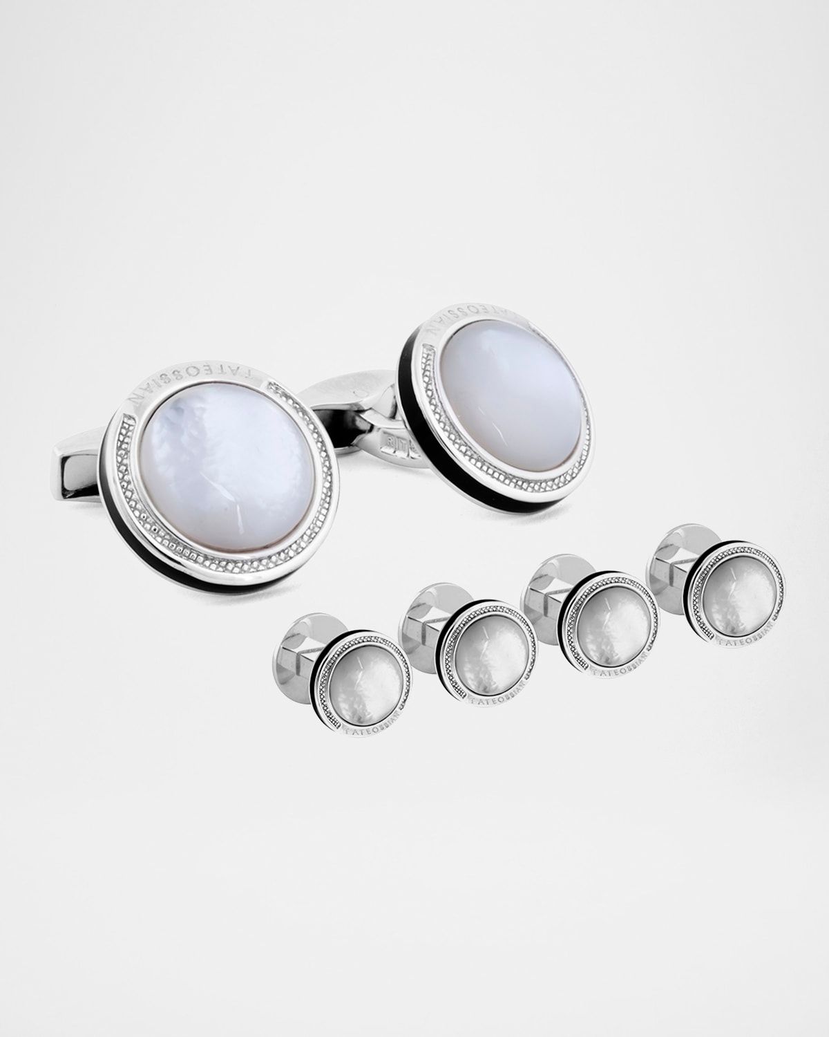 Mother-of-Pearl Sterling Silver Cuff Links Stud Set