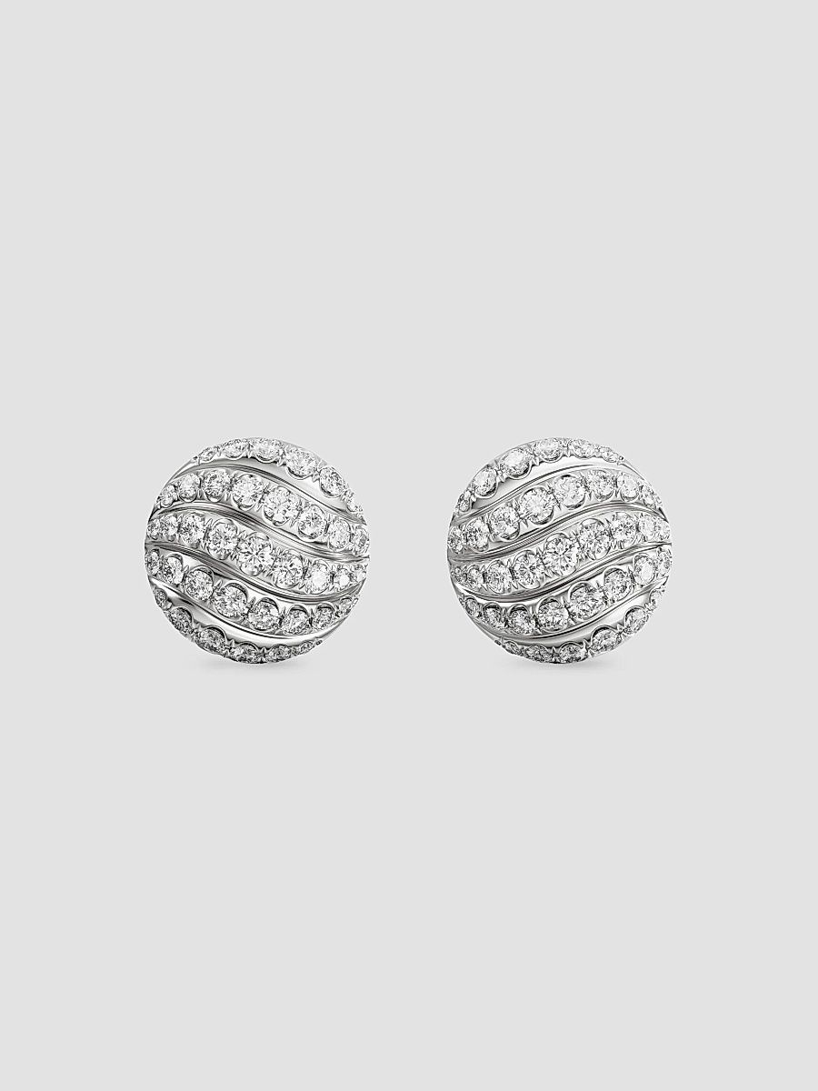 Women's Sculpted Cable Stud Earrings in Sterling Silver with Diamonds, 9MM - Silver