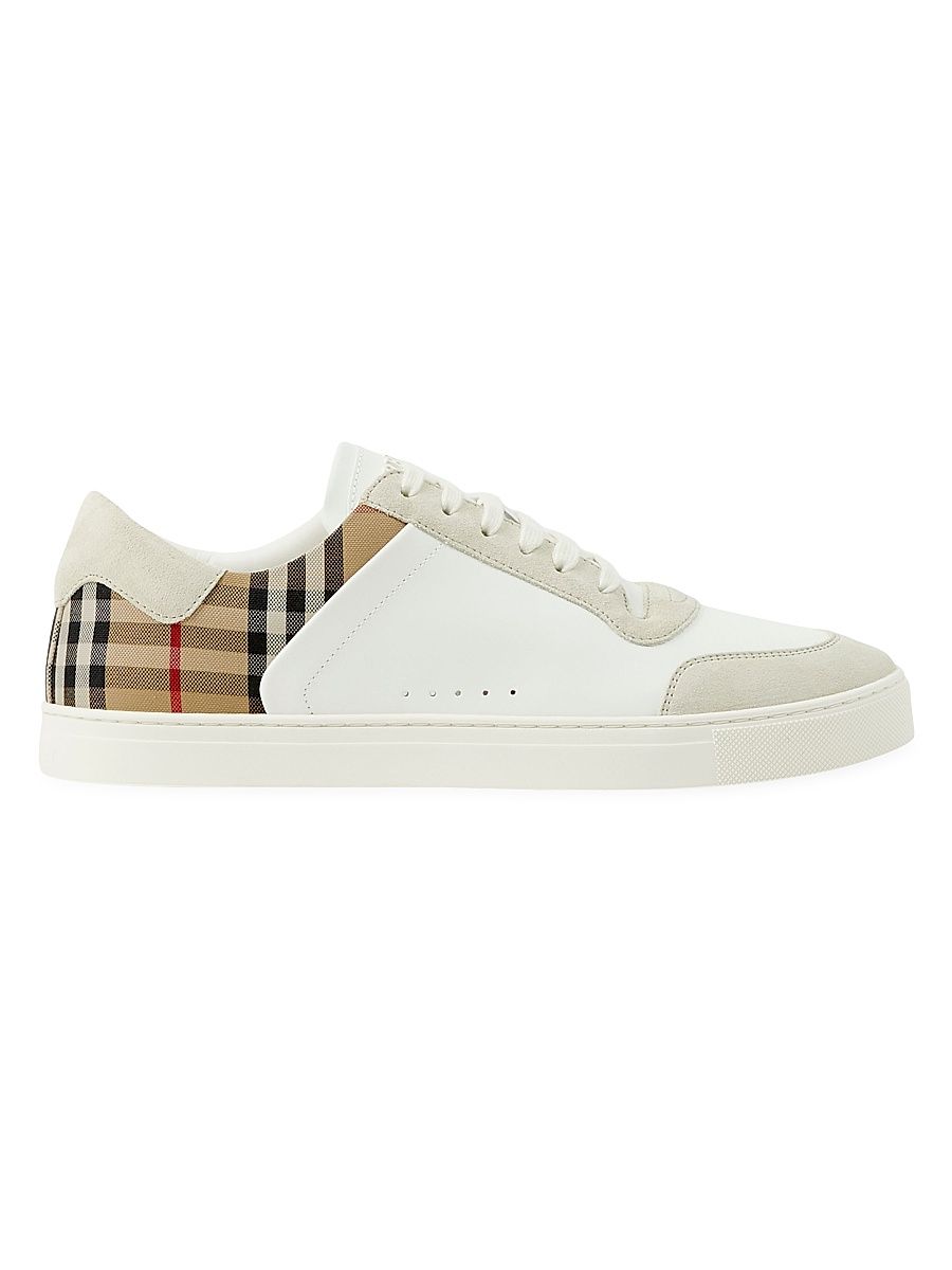 Men's Stevie Check Leather & Canvas Sneakers - White Check - Size 13