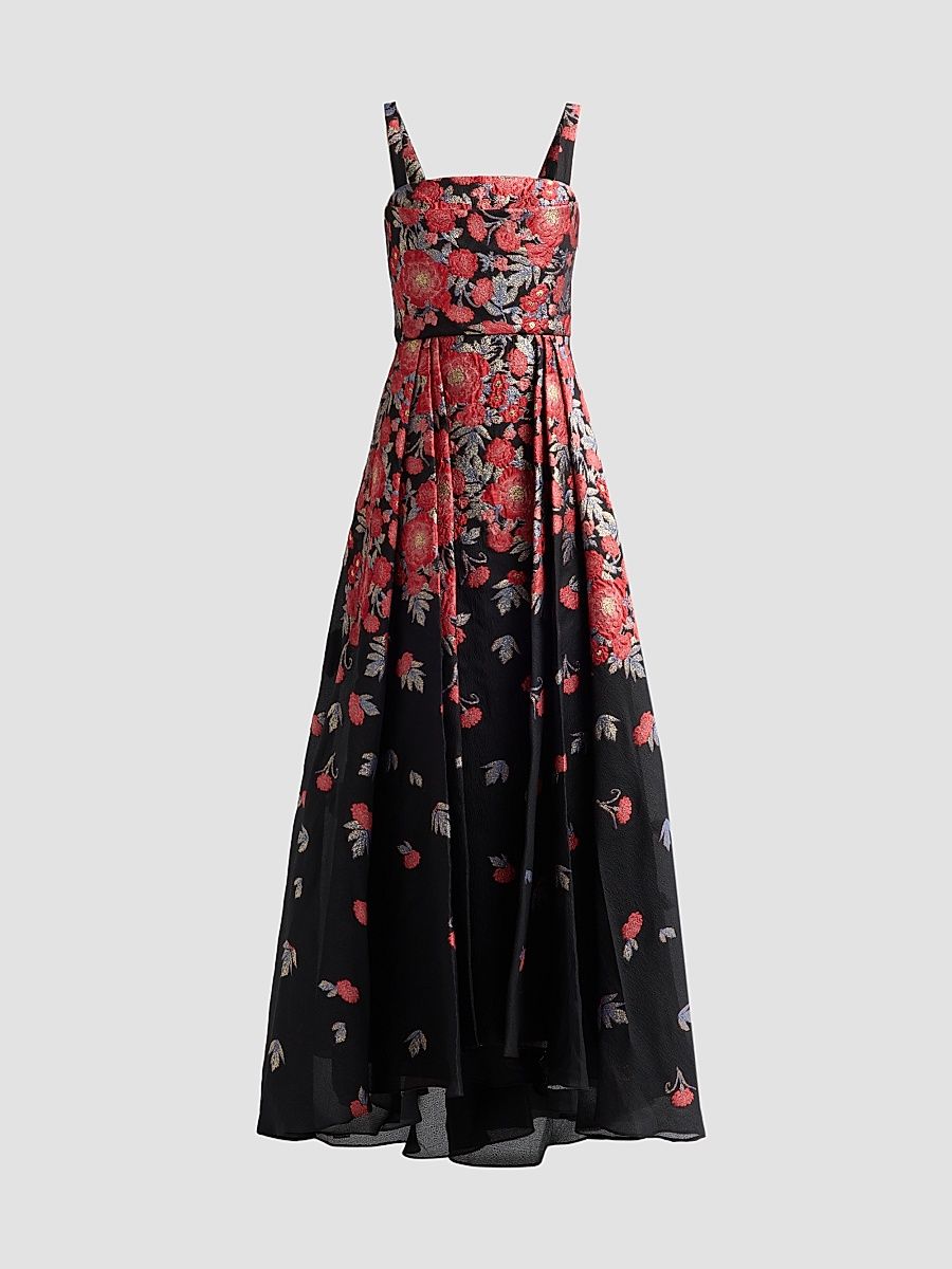 Women's Ginevra Floral Jacquard Gown - Crimson Bloom Black - Size 16