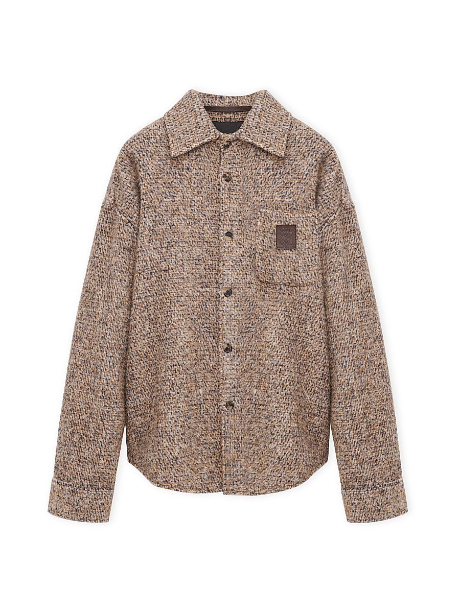 Men's Knitted Button-Front Overshirt - Beige Blue Melange - Size 44