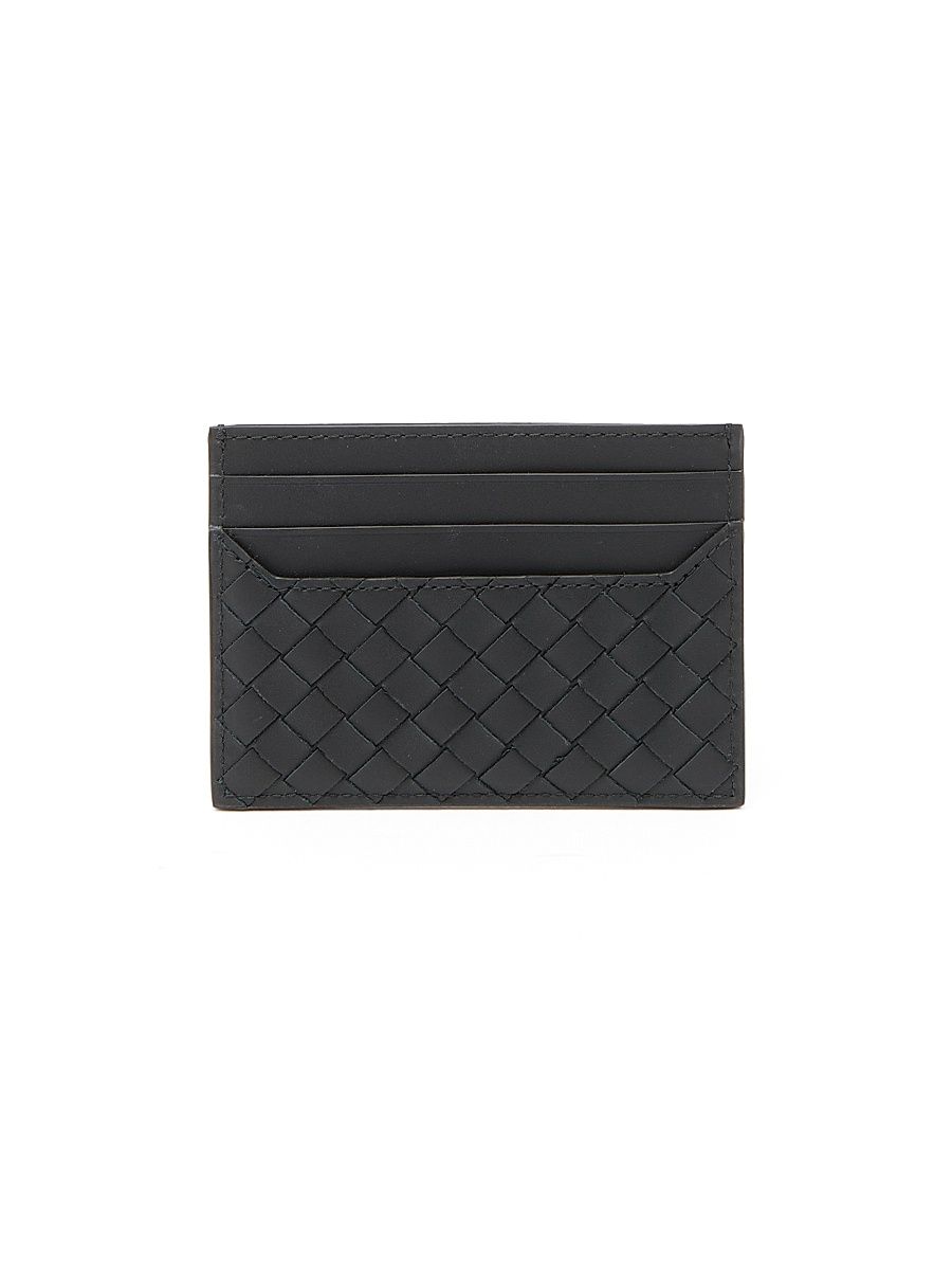 Men's Intrecciato Piccolo Leather Card Case - Black Silver