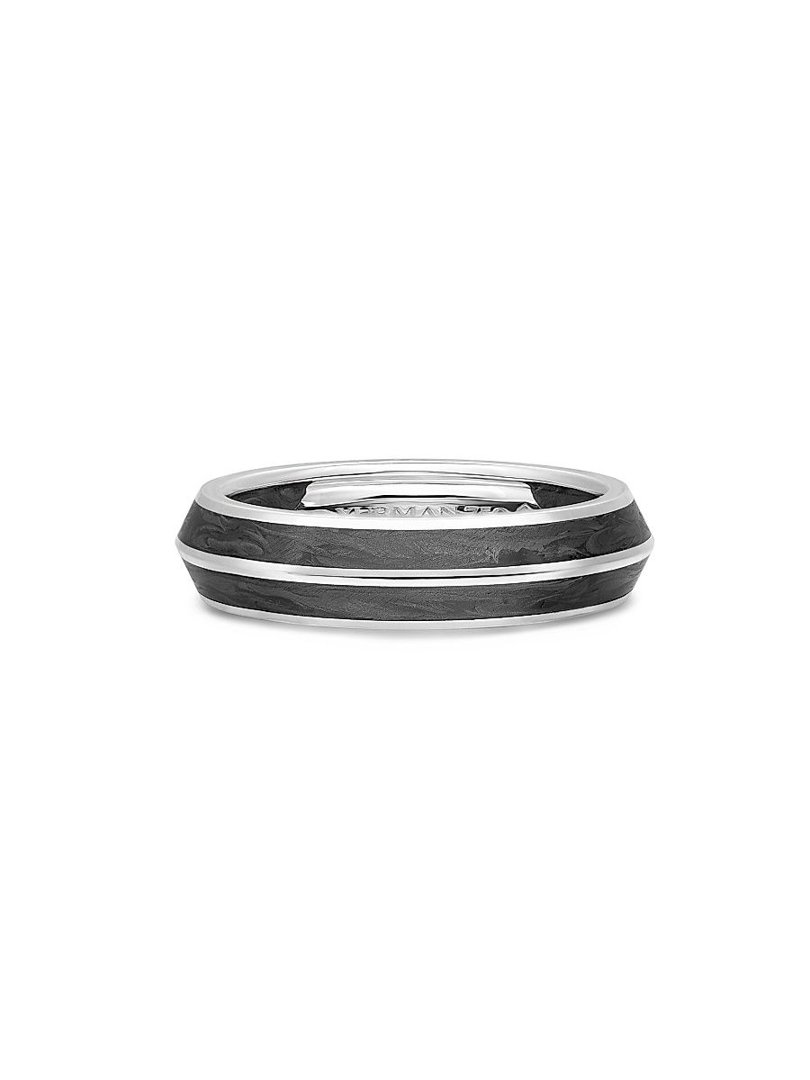 Men's Knife Edge Band Ring in 18K White Gold - Forged Carbon - Size 13