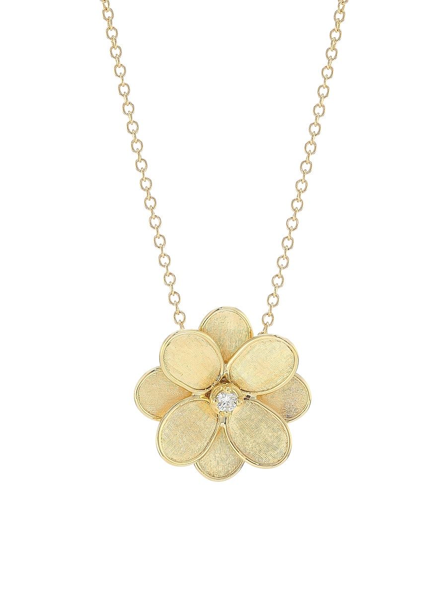 Women's Petali 18K Yellow Gold & 0.08 TCW Diamond Flower Pendant Necklace - Yellowgold