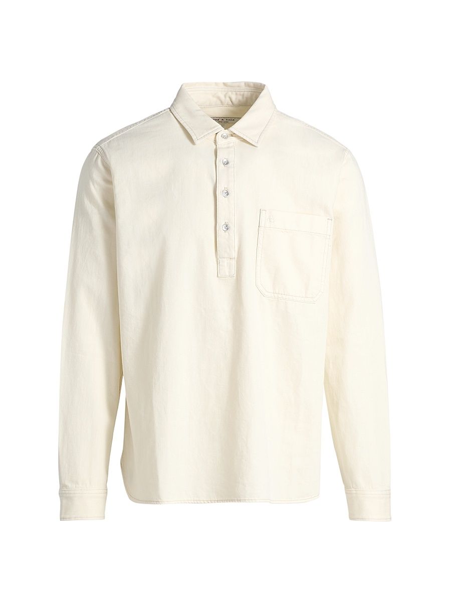 Men's Denim Long-Sleeve Polo Shirt - Ecru - Size XXL