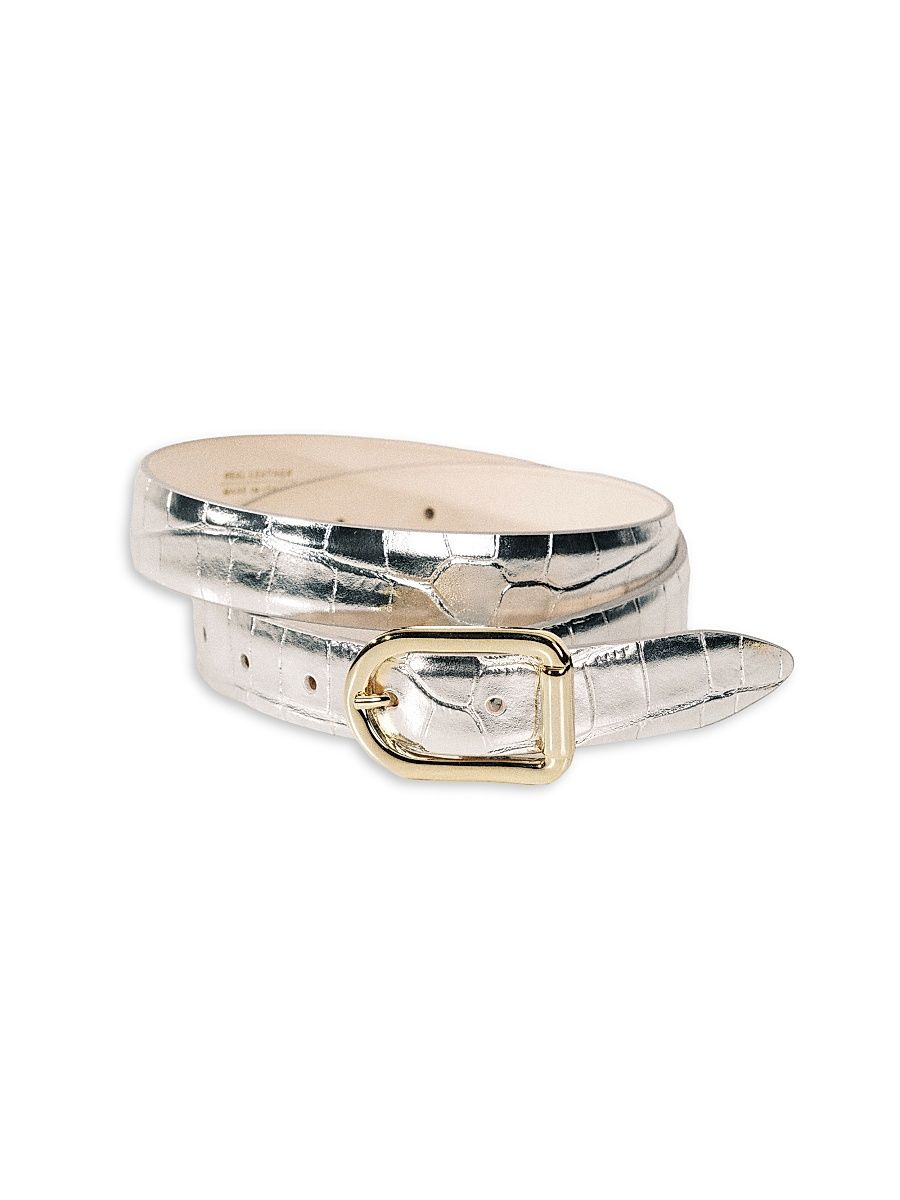 Women's Resort Mija Croc-Embossed Leather Belt - Silver Croco Gold Hardware - Size XL