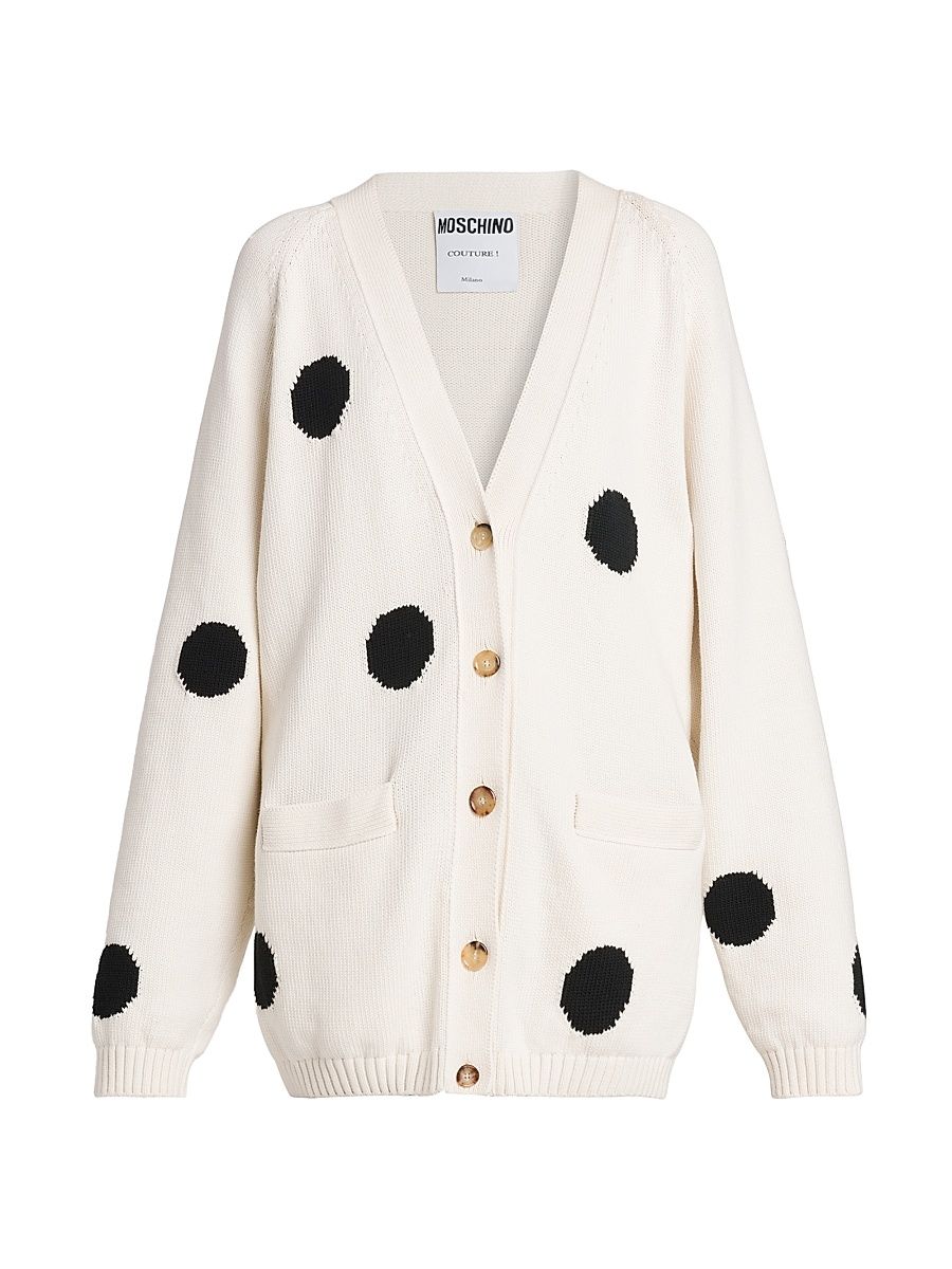 Women's Polka Dot Relaxed Cardigan - Multi Ivory - Size 8