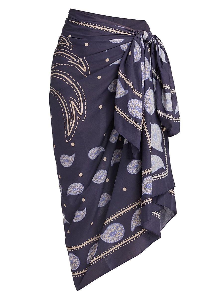 Women's Whale Tail Vibrant Horizons Side-Tie Pareo Skirt - Navy Light Blue Ecru