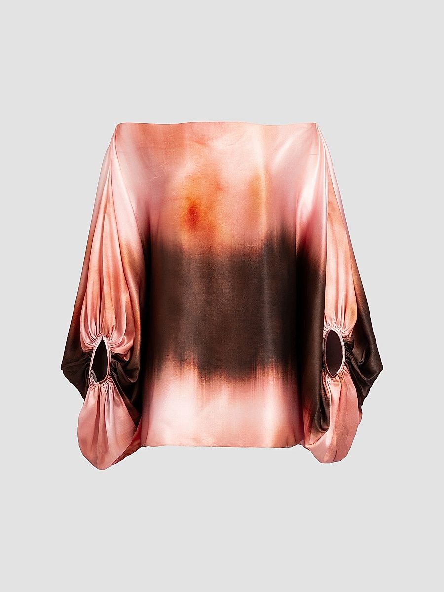Women's Bellagio Printed Stretch-Silk Blouse - Blush Mirage - Size XL