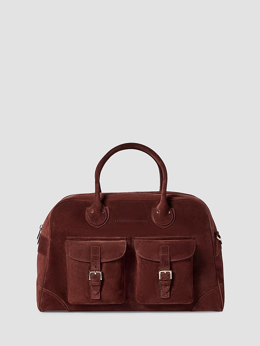 Men's Suede Weekender Bag - Burgundy