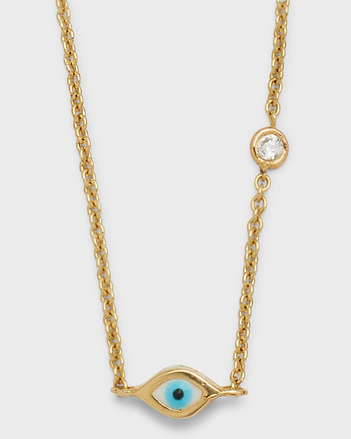 14k Gold Evil Eye Necklace with Single Diamond