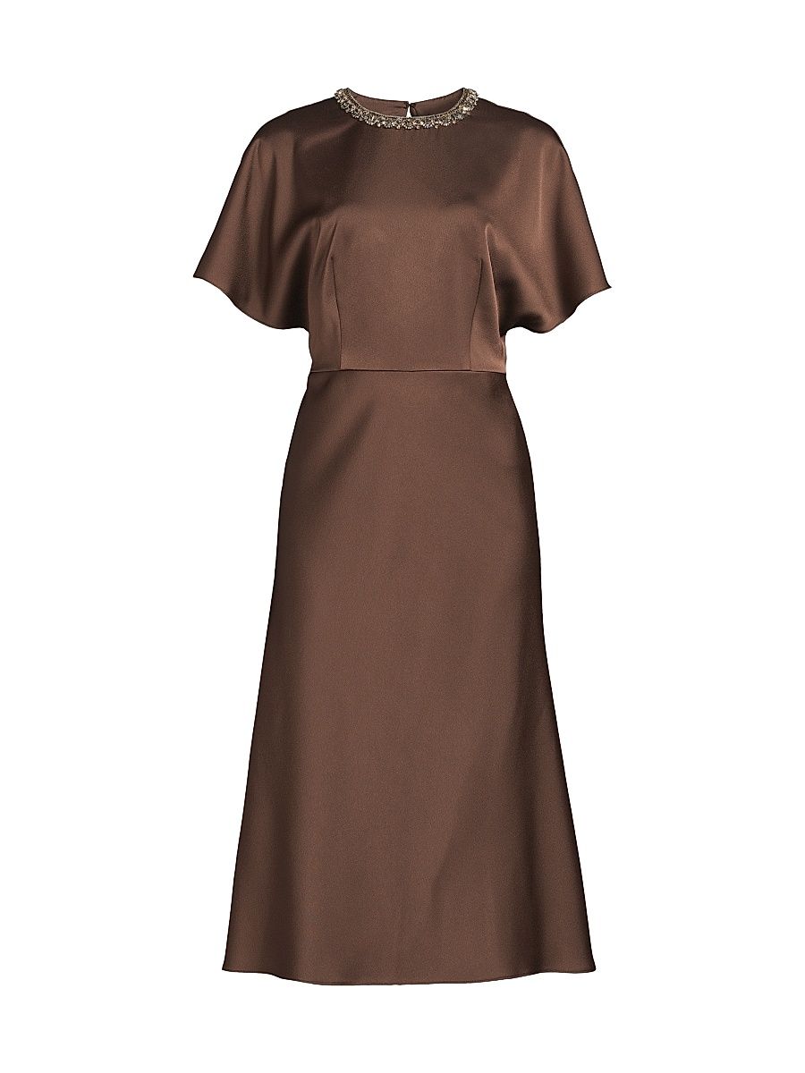 Women's Satin Embellished Collar Cocktail Dress - Espresso - Size 6