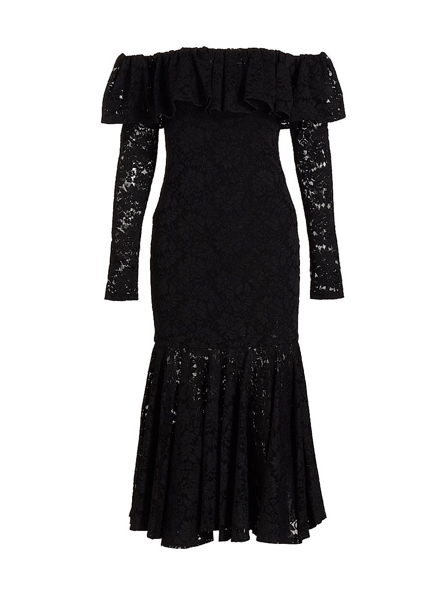 Women's Alessia Off-The-Shoulder Lace Midi Dress - Black - Size XS