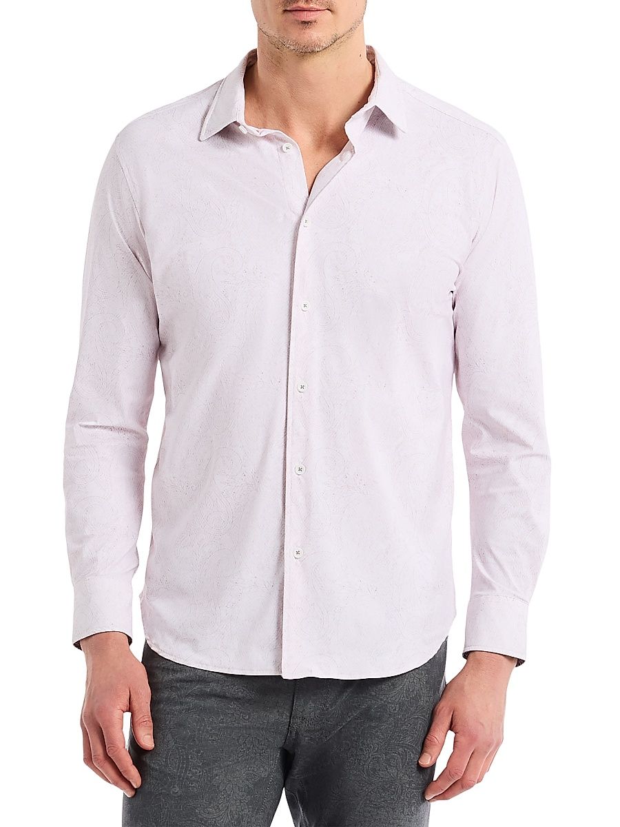 Men's Thurston Paisley Knit Long-Sleeve Shirt - Light Pink - Size XXL