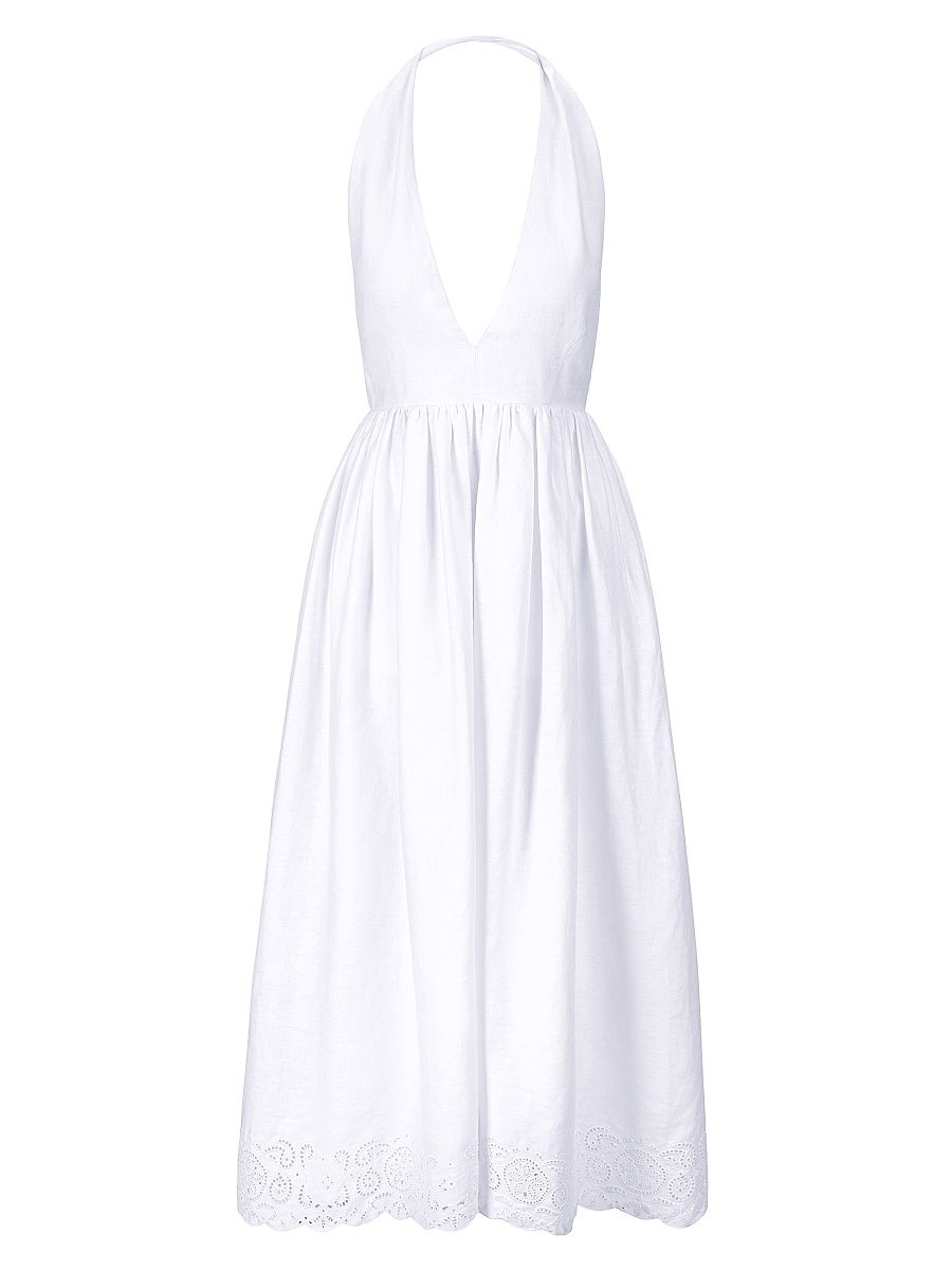 Women's Grazia Linen Halter Midi-Dress - White - Size 14
