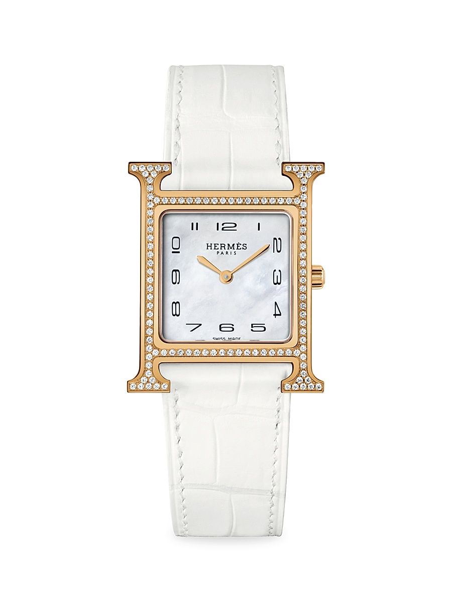 Women's Heure H 18K Rose Gold, Diamond & Alligator Strap Watch/26MM - Alligator Matte Chantilly
