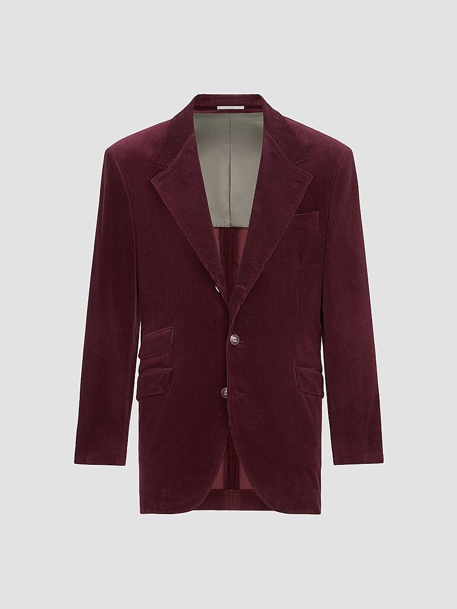 Men's Comfort Cotton and Cashmere Corduroy Cavallo Tailor Blazer - Bordeaux - Size 48