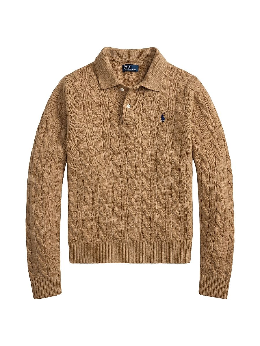 Women's Cable-Knit Wool-Cashmere Polo Sweater - Collection Camel - Size XXS