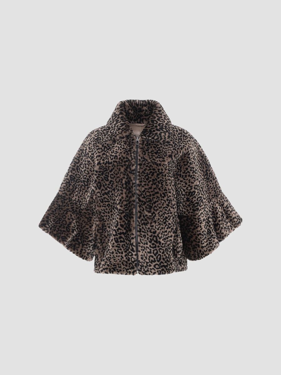 Gorski Women's Select Shearling Lamb Zip Coat with Cropped Sleeves - Lprd Print - Size Medium
