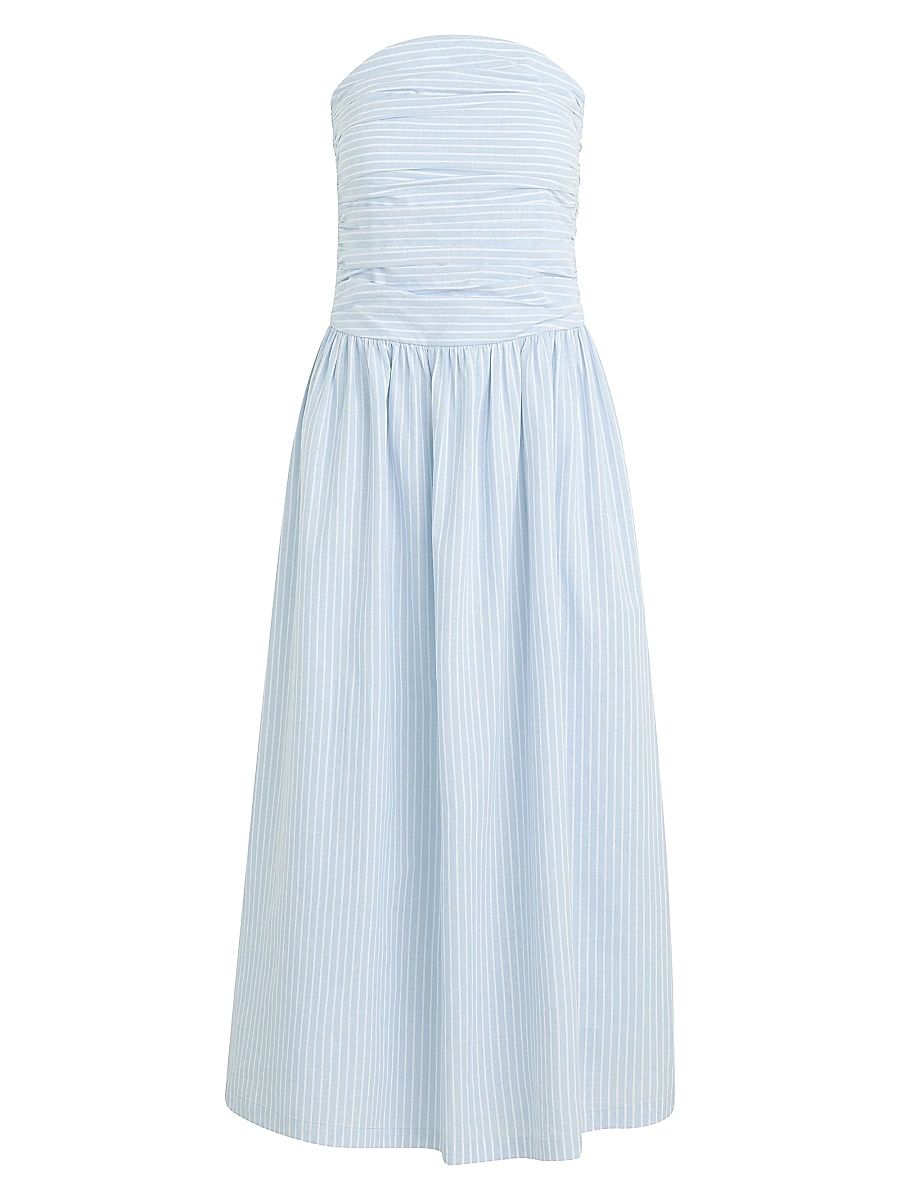 Women's The Reina Cotton-Linen Maxi Dress - Blue White Stripe - Size XS