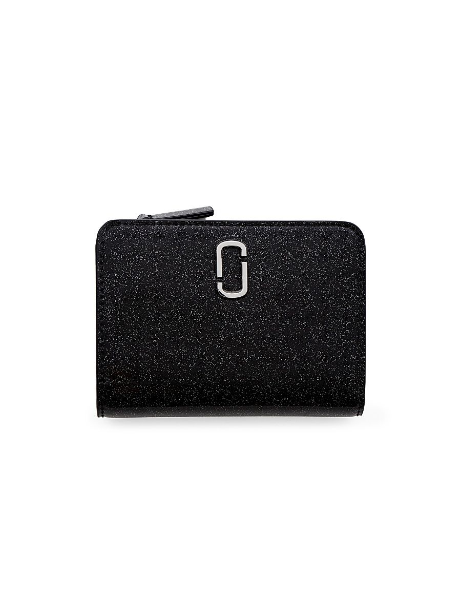 Women's The Mini Coated Glitter Compact Wallet - Black