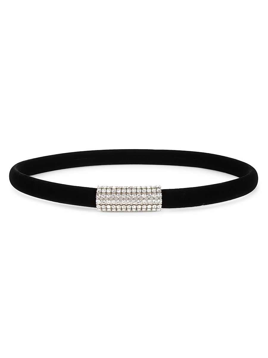 Women's Crystal-Embellished Velvet Belt - Nero - Size XS