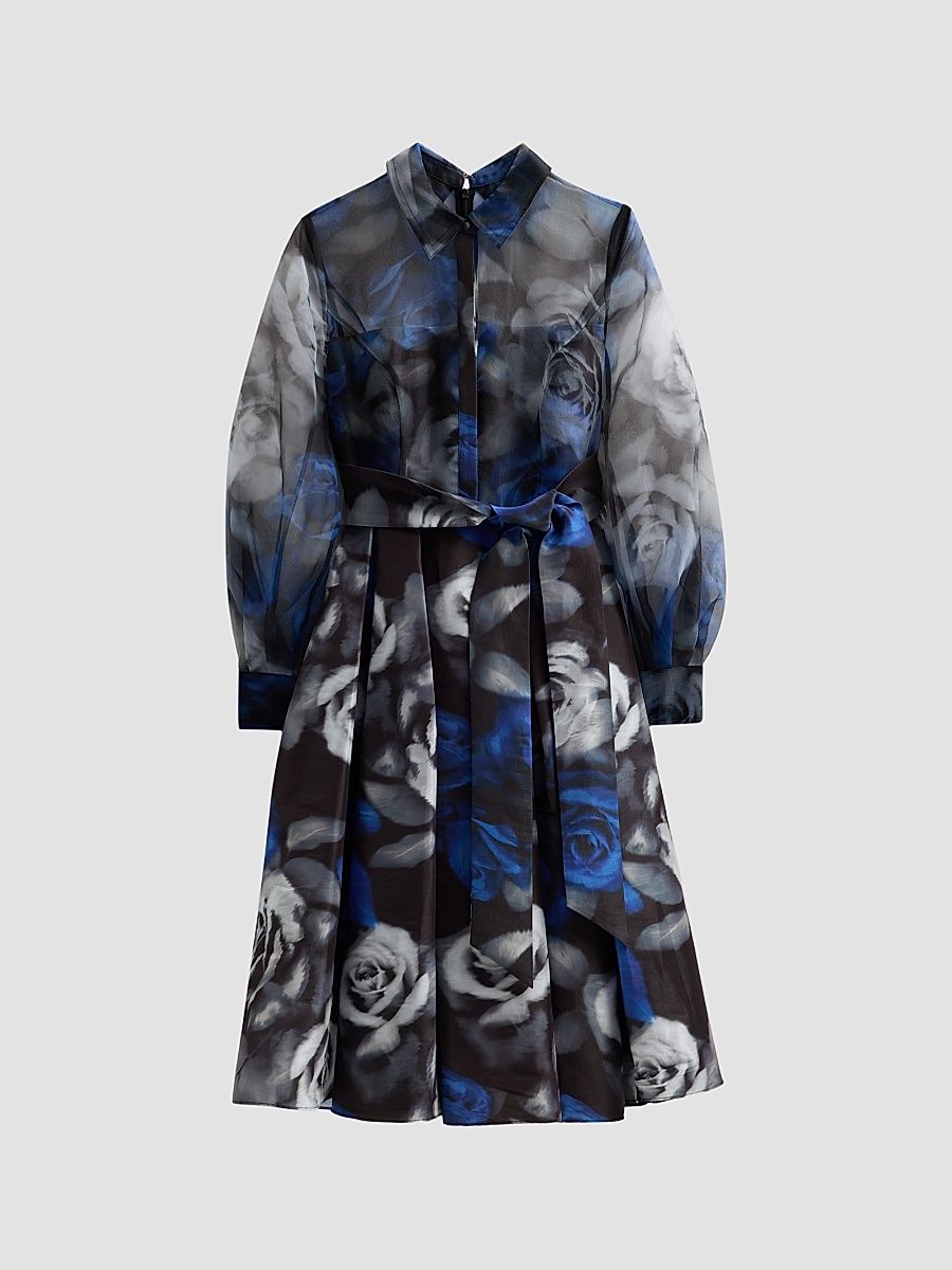 Women's Agatha Floral Organza Shirtdress - Blurred Roses Shadowpetal - Size 16