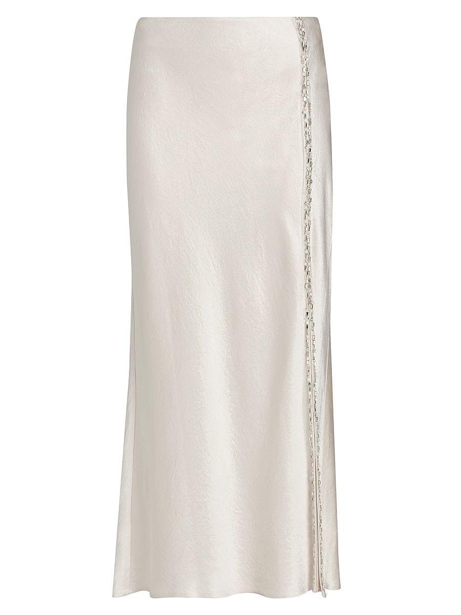 Women's Embellished Washed-Twill Bias Midi-Skirt - Oyster - Size 10