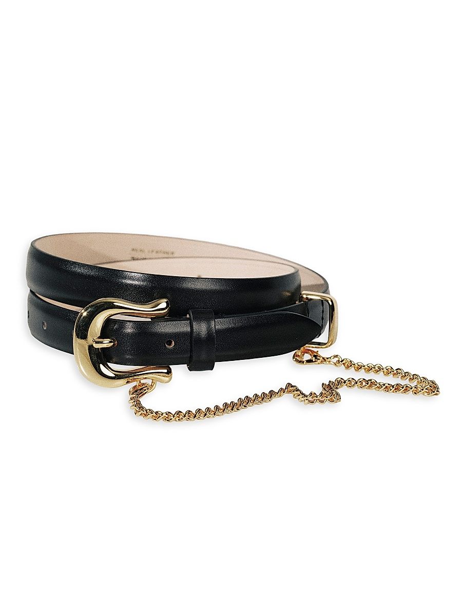 Women's Luzia Goldtone Chain Leather Belt - Black Gold - Size Large