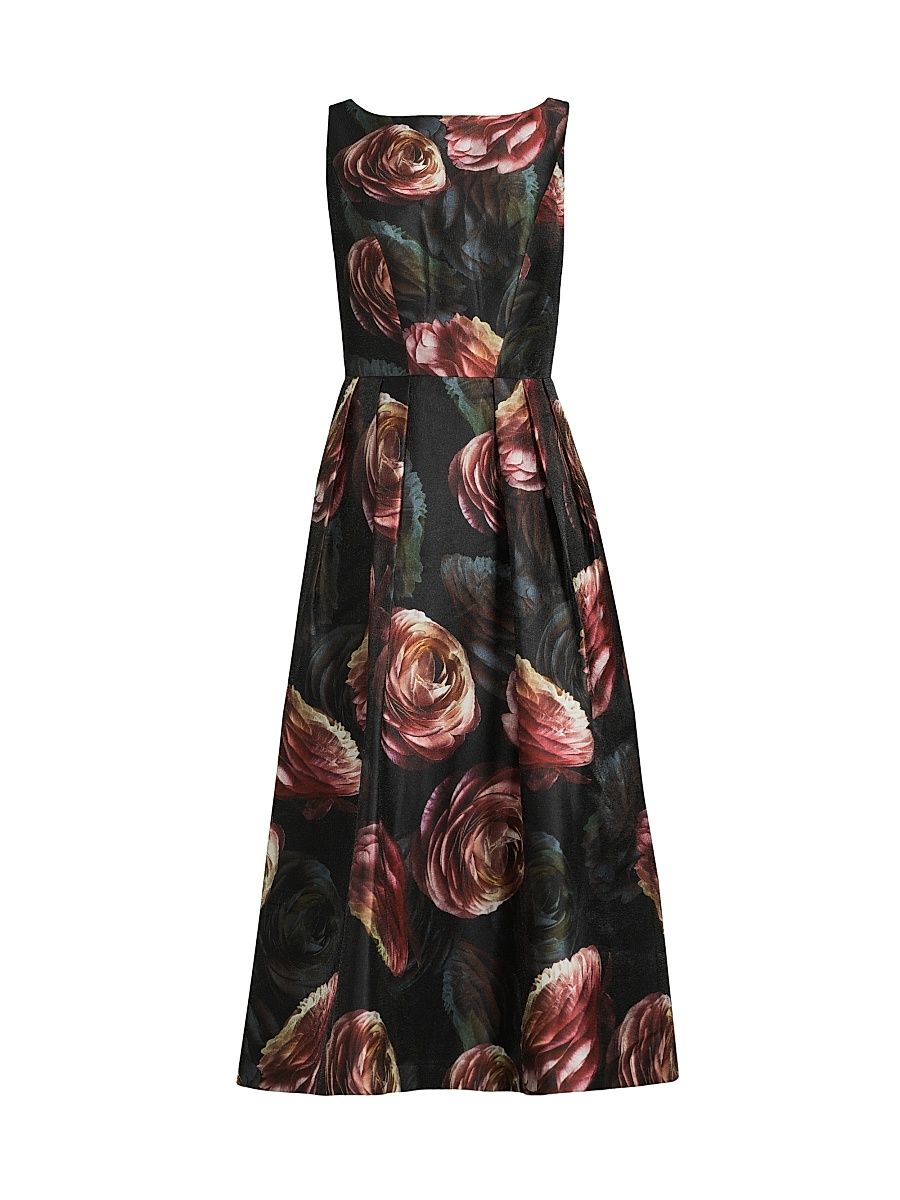 Women's Elsa Rose Print Tea-Length Dress - Primrose Onyx - Size 14