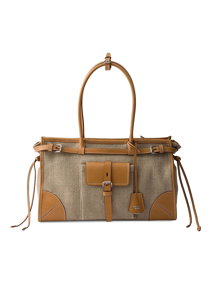 Women's Bonnie Linen and Leather Tote Bag - Beige Khaki