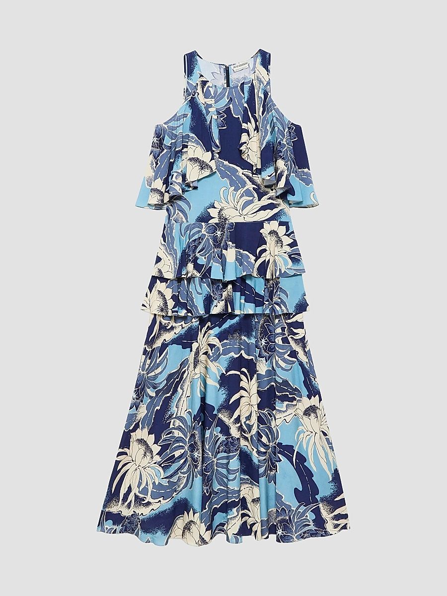 JW Anderson Women's Cutout-Shoulder Ruffled Maxi Dress - Sapphire - Size 8