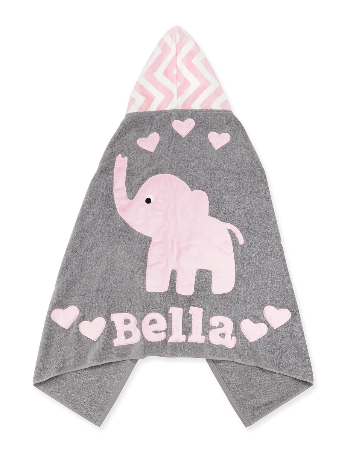 Personalized Big Foot Elephant Hooded Towel, Pink