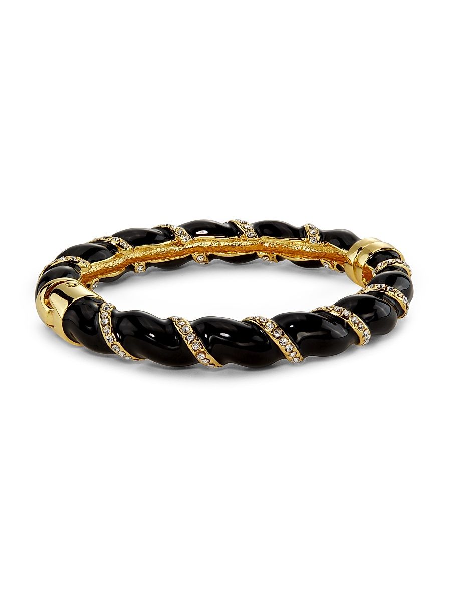 Women's Goldtone, Enamel & Glass Crystal Twist Bangle - Gold Black Crystal