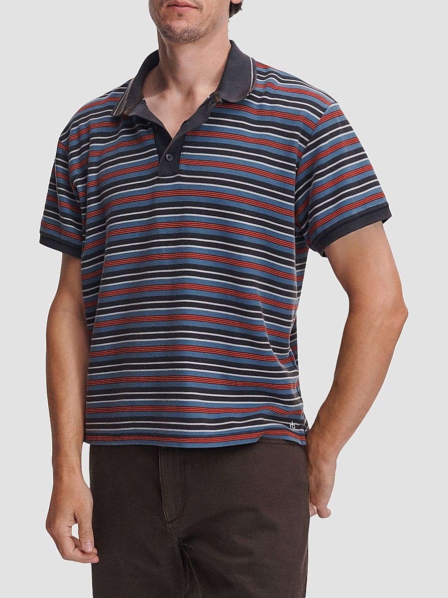 rag & bone Men's Striped Cotton Piqué Polo Shirt - Navy Multi - Size XXL