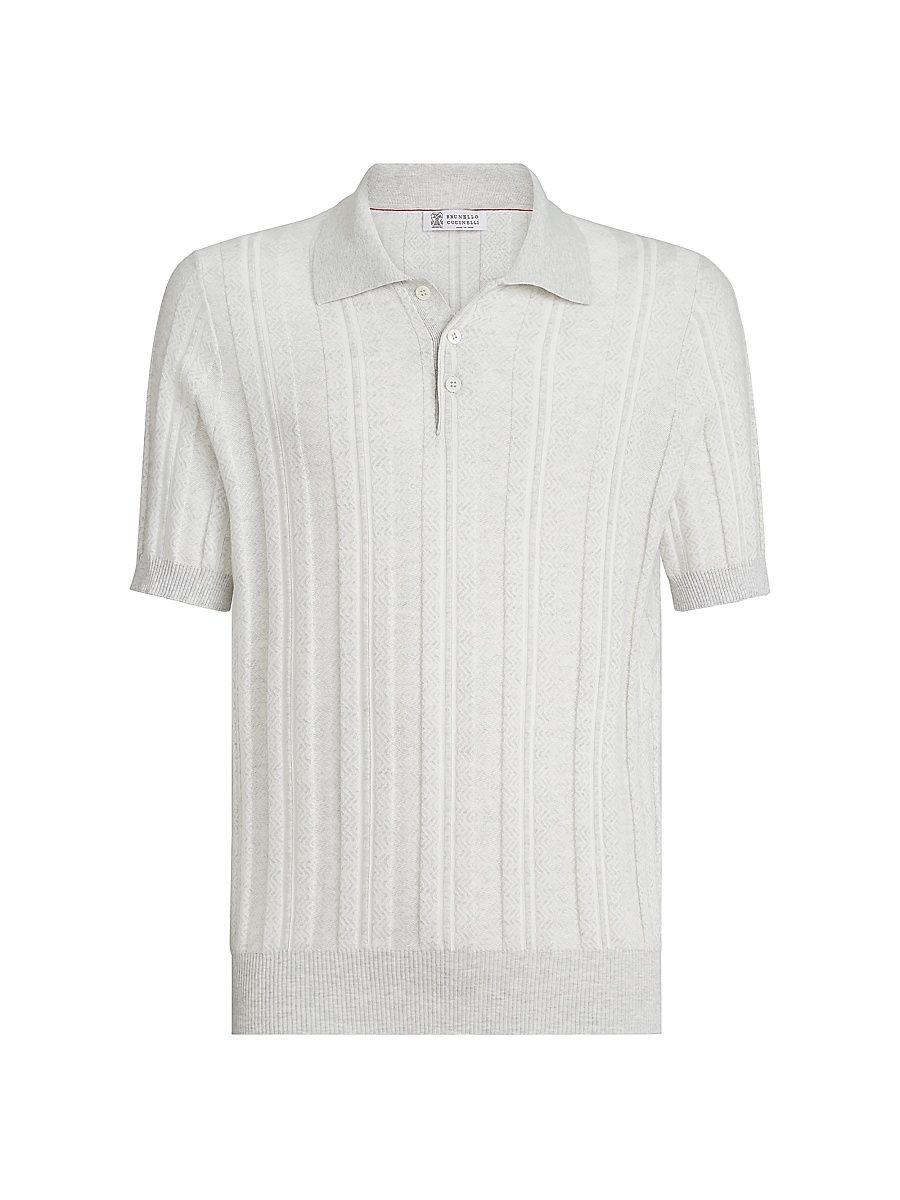 Men's Cotton Jacquard Rib Knit Polo Shirt - Fog - Size 32