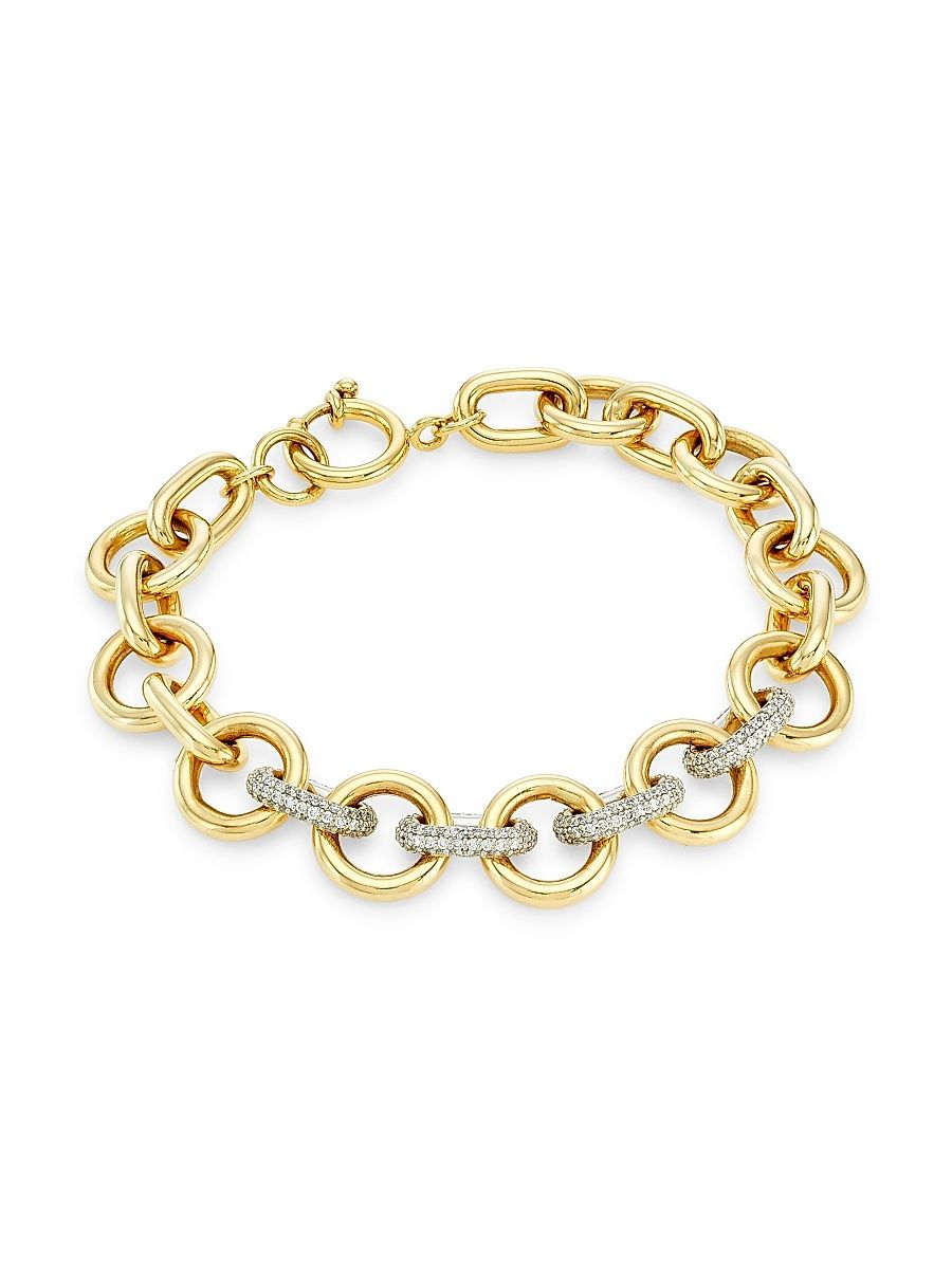Women's Two-Tone 18K Gold & 1.56 TCW Diamond Mixed-Link Chain Bracelet - Yellow Gold