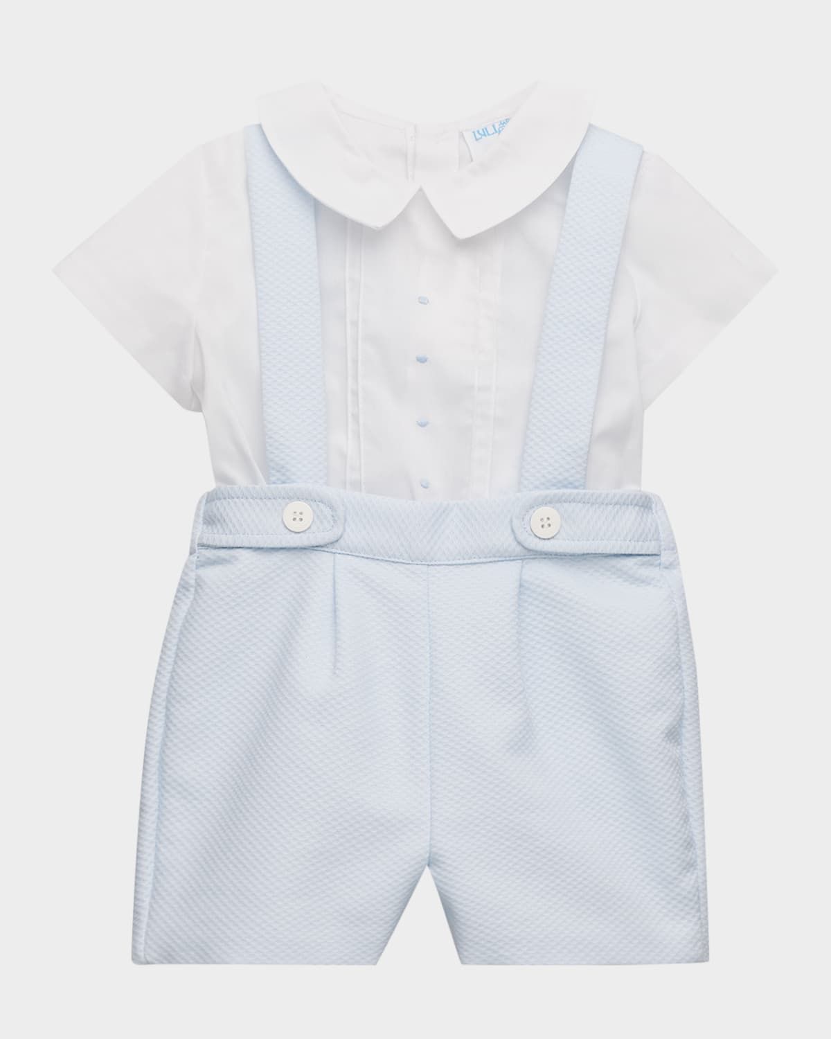 Boy & apos;s Pintucked Cotton Shirt & Overalls Set, Size 12M-24M
