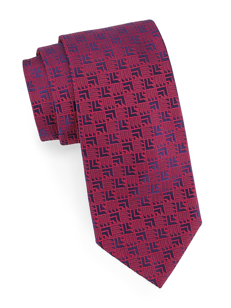 Men's Shaded Cube Silk Jacquard Tie - Navy Red