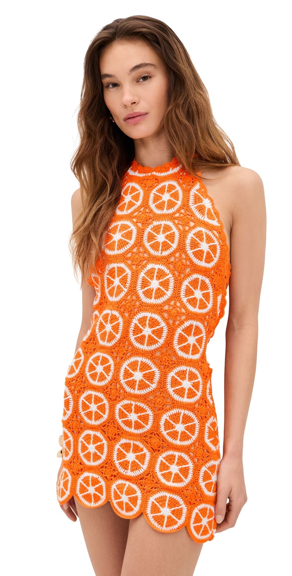 Show Me Your Mumu Happy Halter Mini Dress Orange Crochet XL