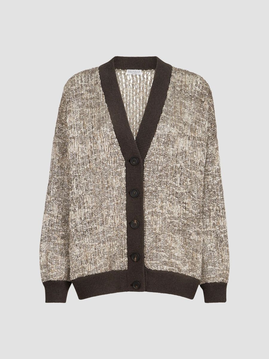 Brunello Cucinelli Women's Dazzling Craquelé Embroidery Cardigan - Silver Multi - Size XS