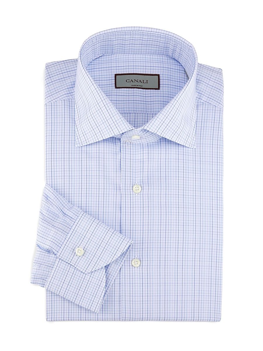 Men's Check Dress Shirt - Light Blue - Size 15