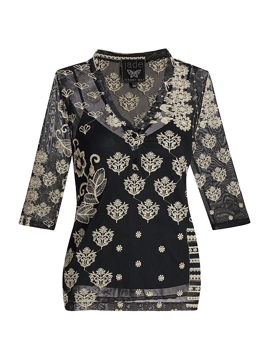 Women's Wilma Printed Mesh Top - Black - Size XXL