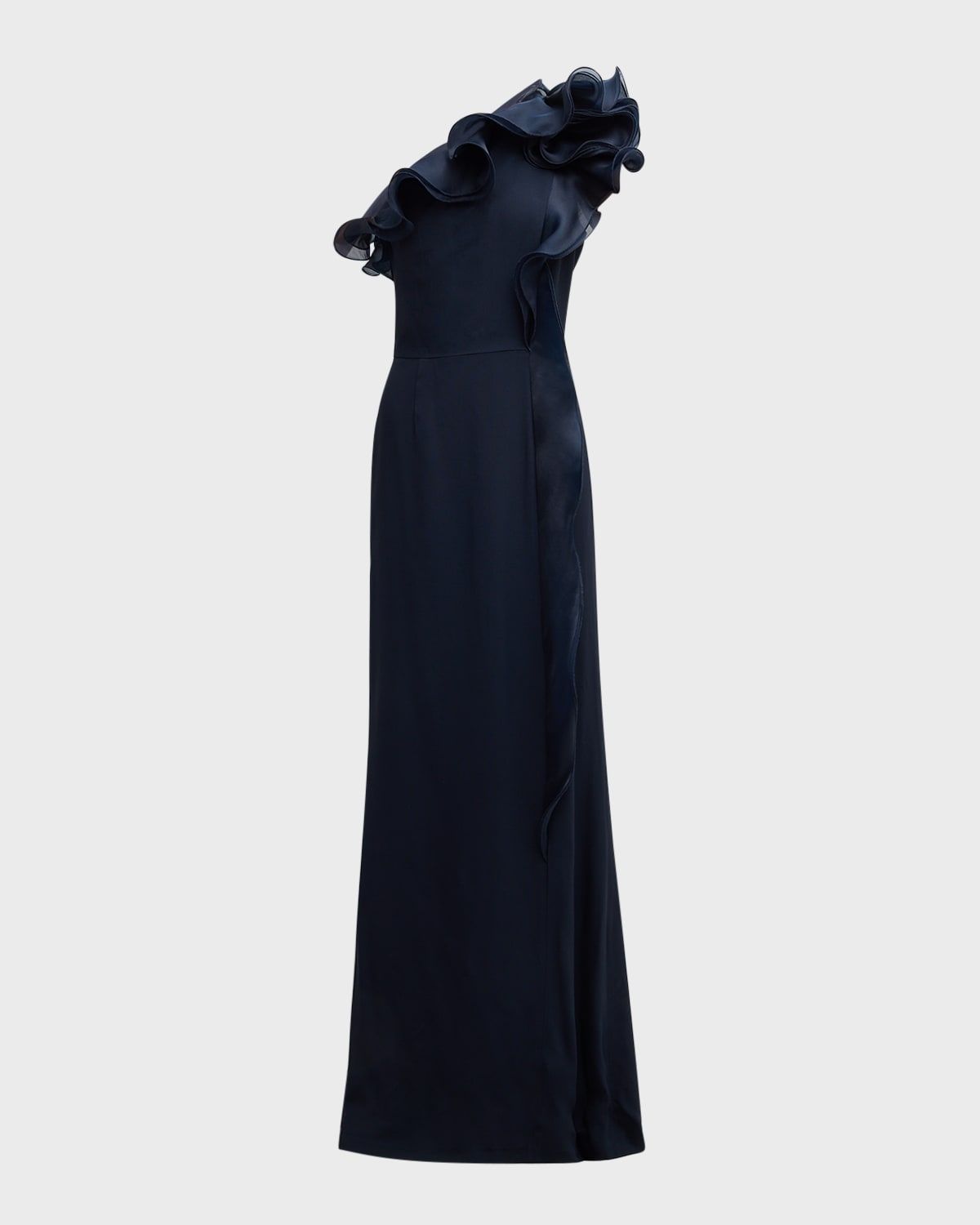 One-Shoulder Ruffle Column Gown