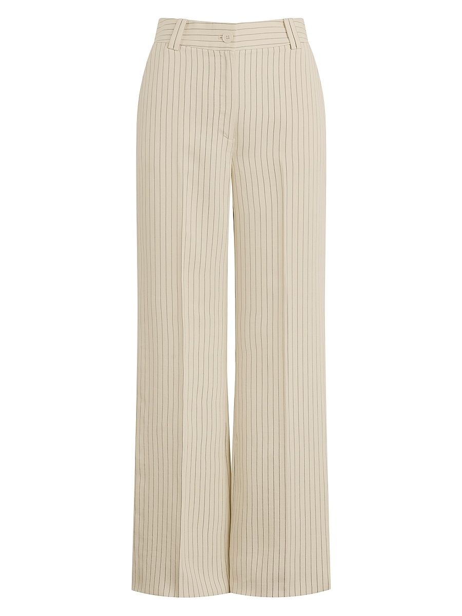 Women's The Fine Line Striped Wide-Leg Pants - Cream Pinstripe - Size 0